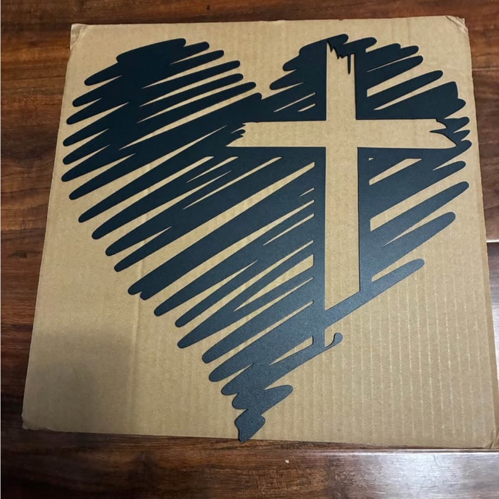 Inspirational Black Heart with Cross Metal Wall Art